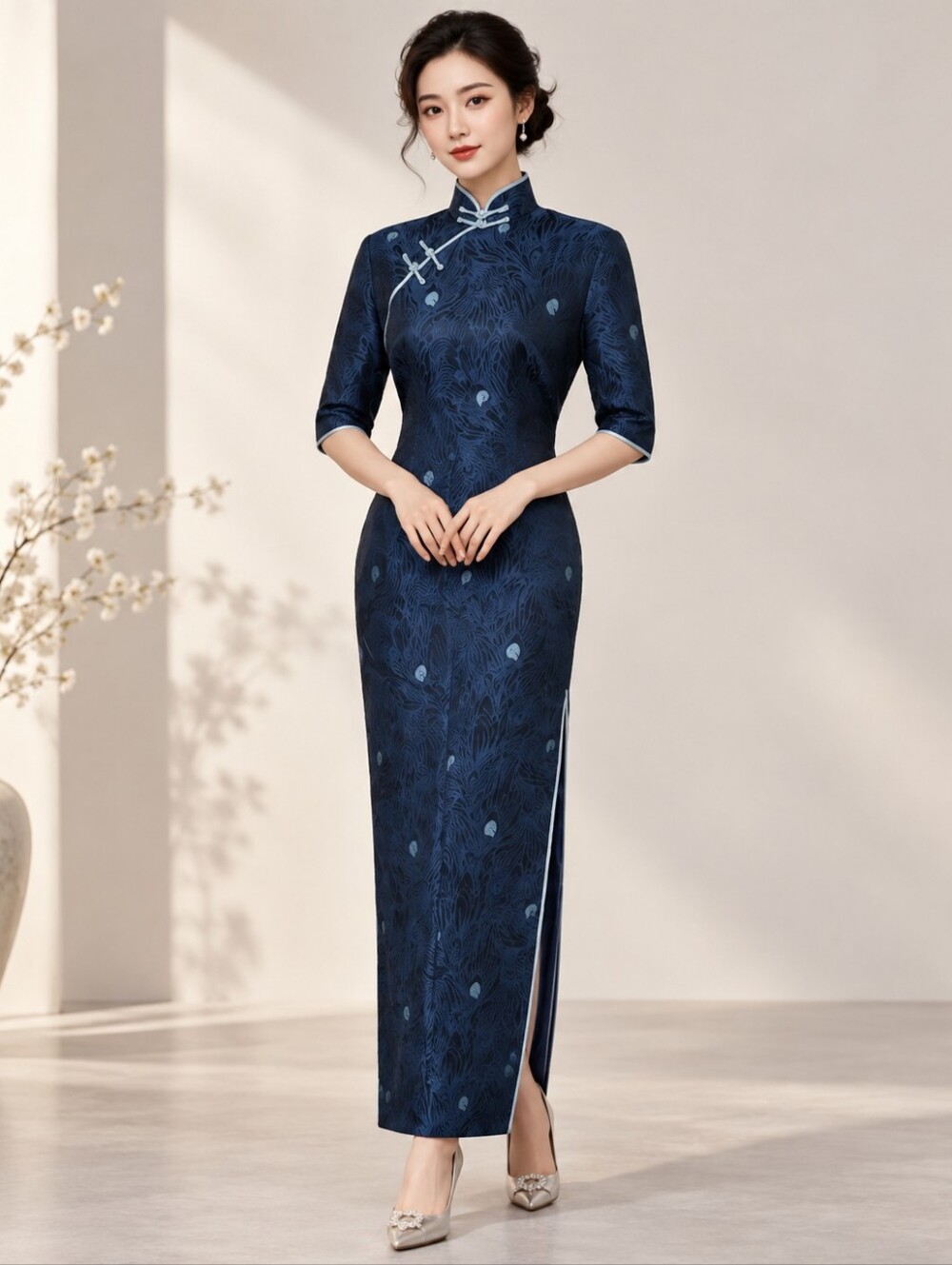 EUC women's cheongsam Qipao, evening/party maxi dress,  S, Blue